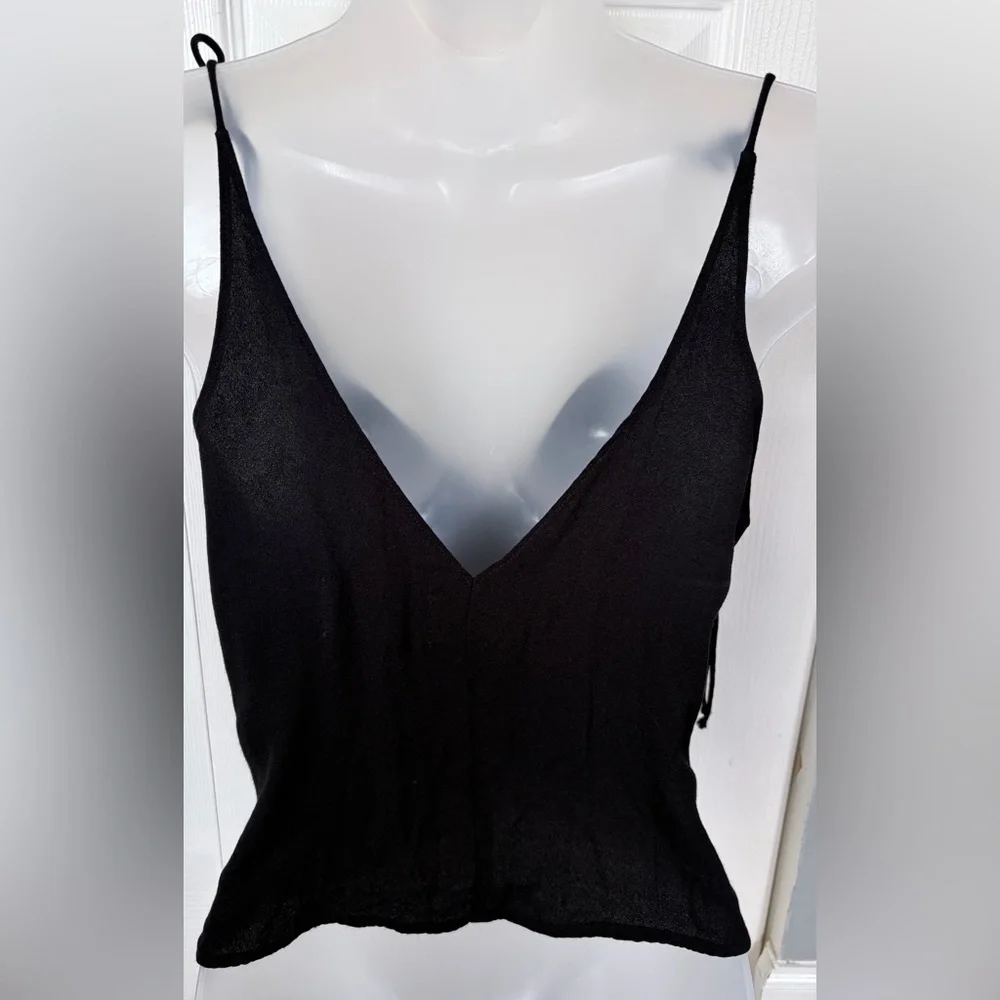 Reformation Women’s Top Knit Spaghetti Straps V Neck Crop Top Cami Black size XS - Picture 2 of 11